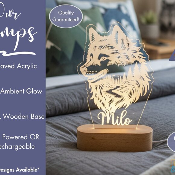 Wolf Night Light – Personalized LED Name Lamp for Kids Bedroom - Picture 3 of 8